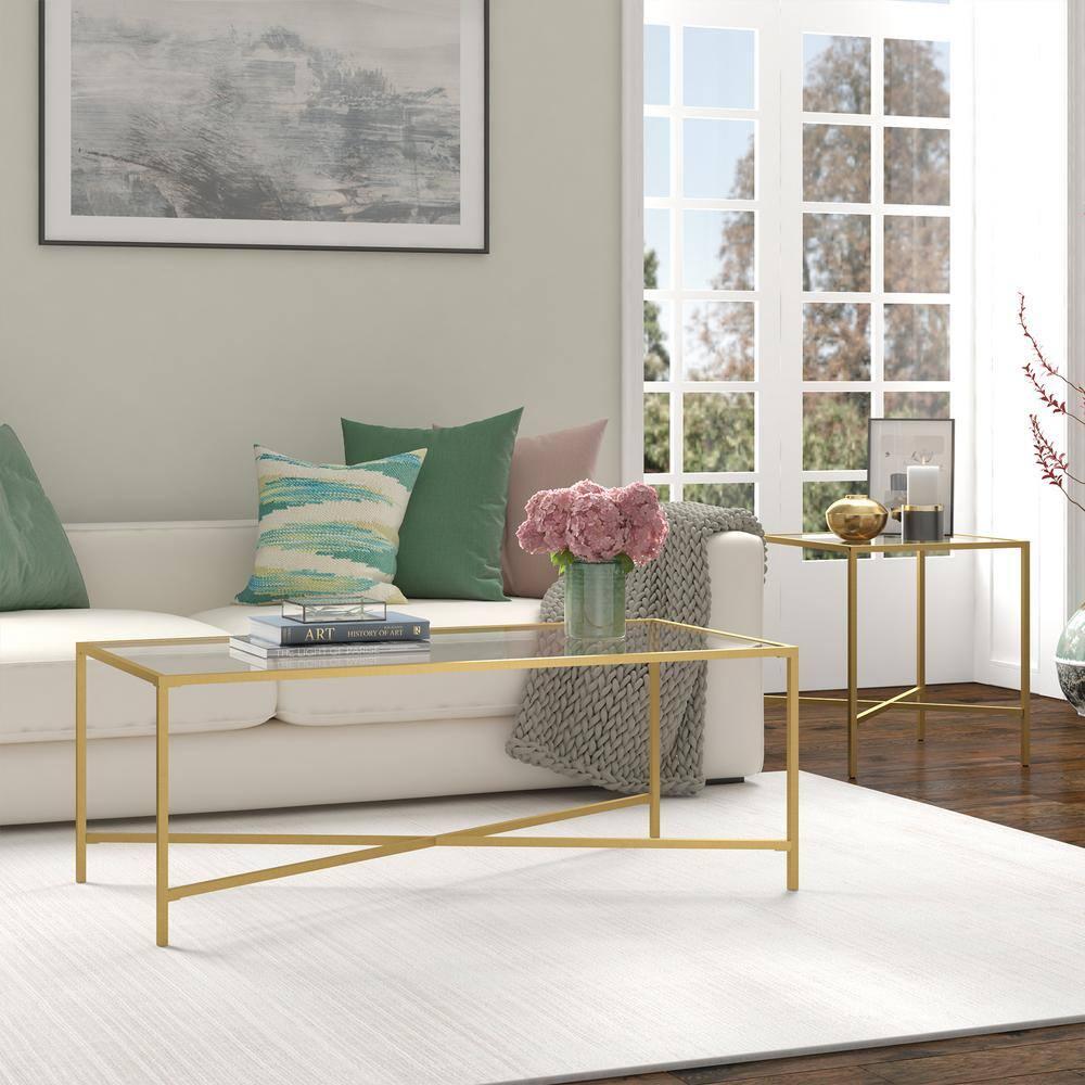 Henn&Hart Brass Coffee Table with Glass Top