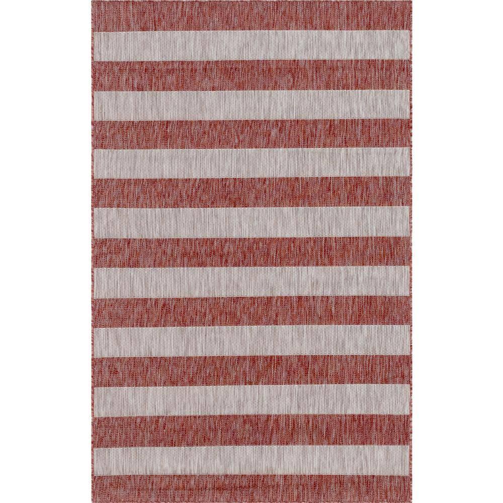 Unique Loom 4' 1 x 6' 1 Rectangle Indoor/Outdoor Striped Rust Red Area Rug