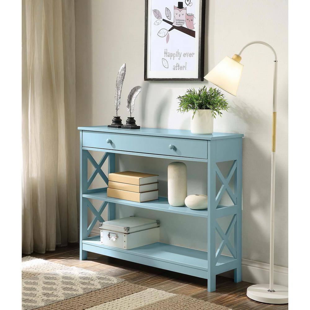 Convenience Concepts Oxford 1 Drawer Console Table with Shelves, Sea Foam Blue