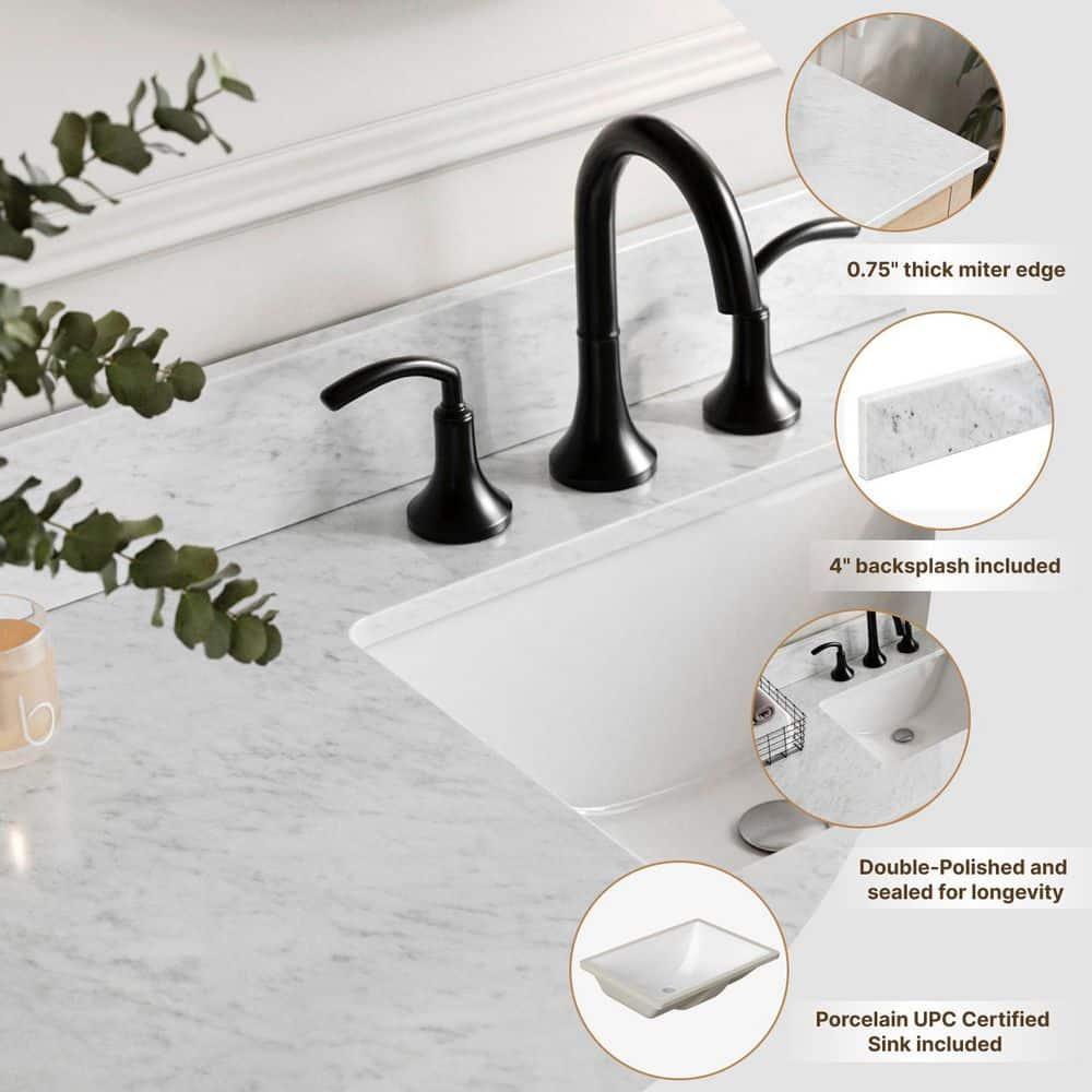 Ariel Cambridge 43 Inch Bathroom Vanity With Italian Carrara Marble Countertop 0.75 inch In Oak