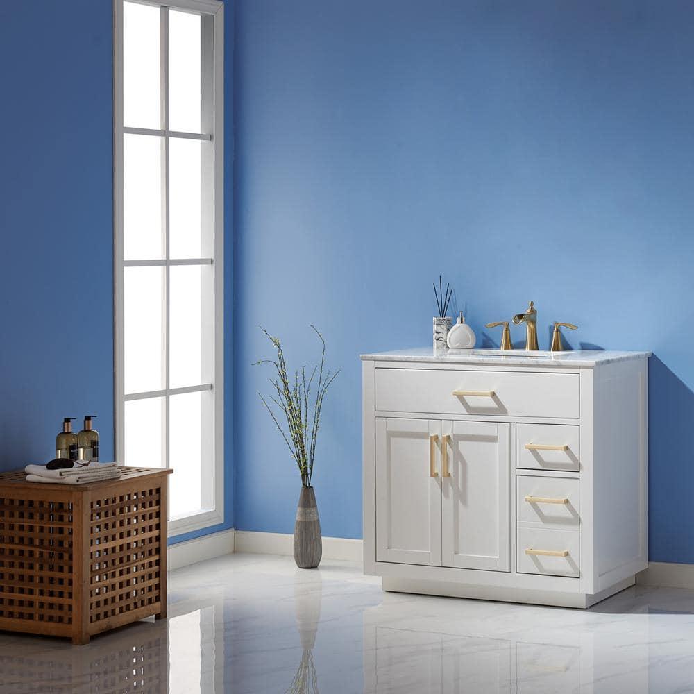 Ivy 36" Marble Countertop Single Vanity w/o Mirror White