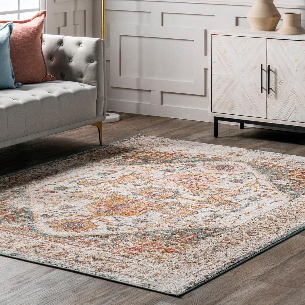 Nuloom 12x15 Justine Vintage Medallion Indoor Area Rug, Beige, Faded Persian Design, Stain Resistant, BedroomLiving Room, Kitchen,