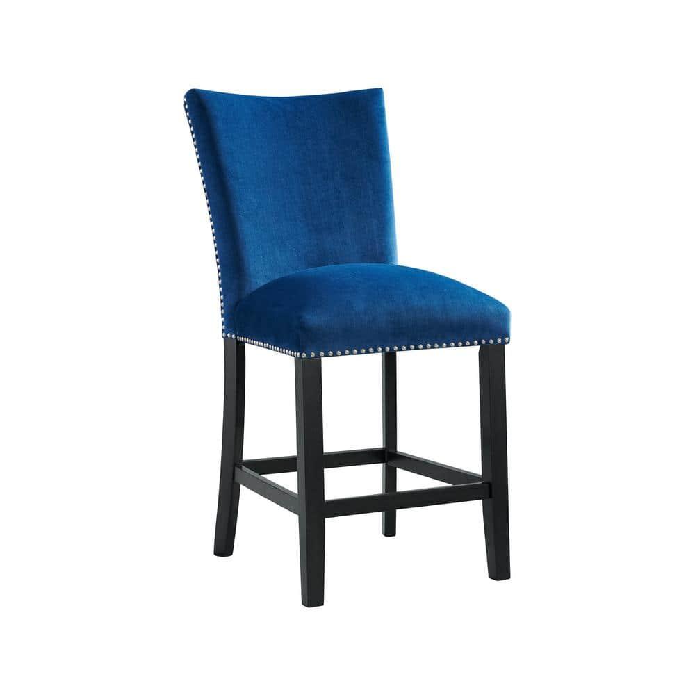 Set of 2 Celine Velvet Counter Height Barstools Blue: Nailhead Trim, Rubberwood Legs - Picket House Furnishings