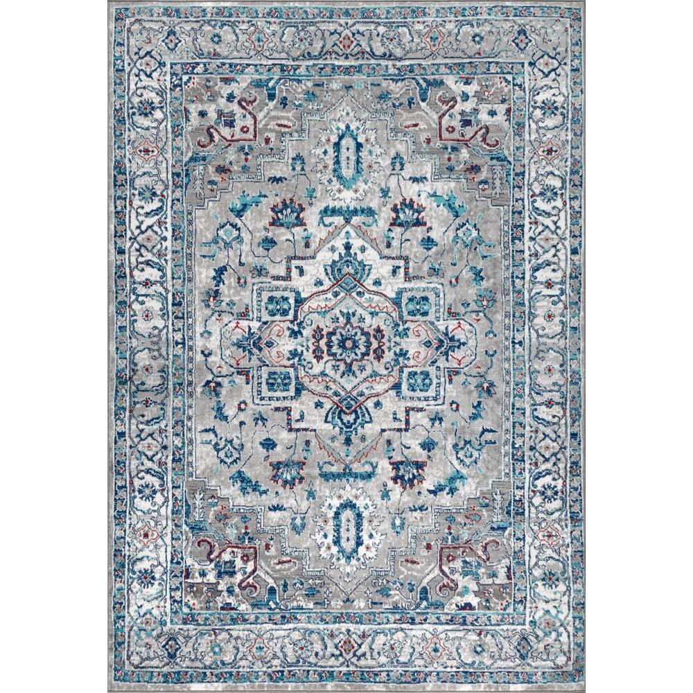 3'x5' Modern Persian Vintage Medallion Area Rug, Light Grey/Blue - JONATHAN Y