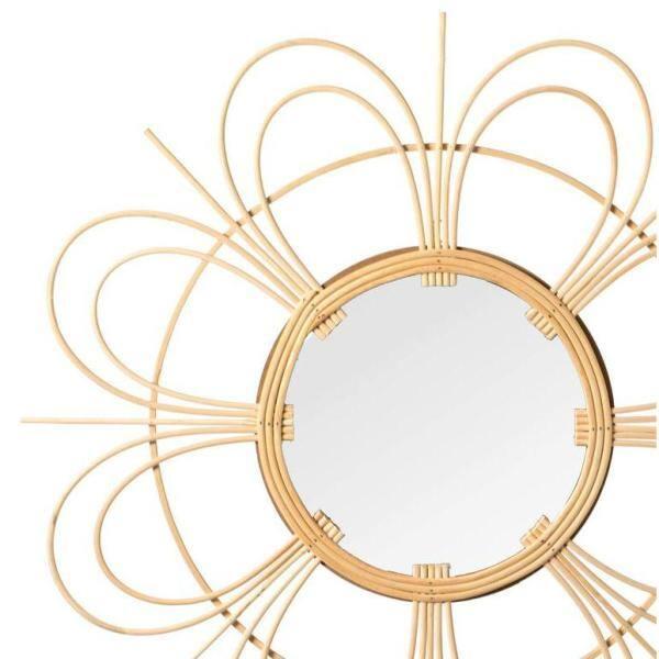 Vintiquewise Decorative Flower Shape Woven Rattan Wood Round Modern Hanging Wall Mirror