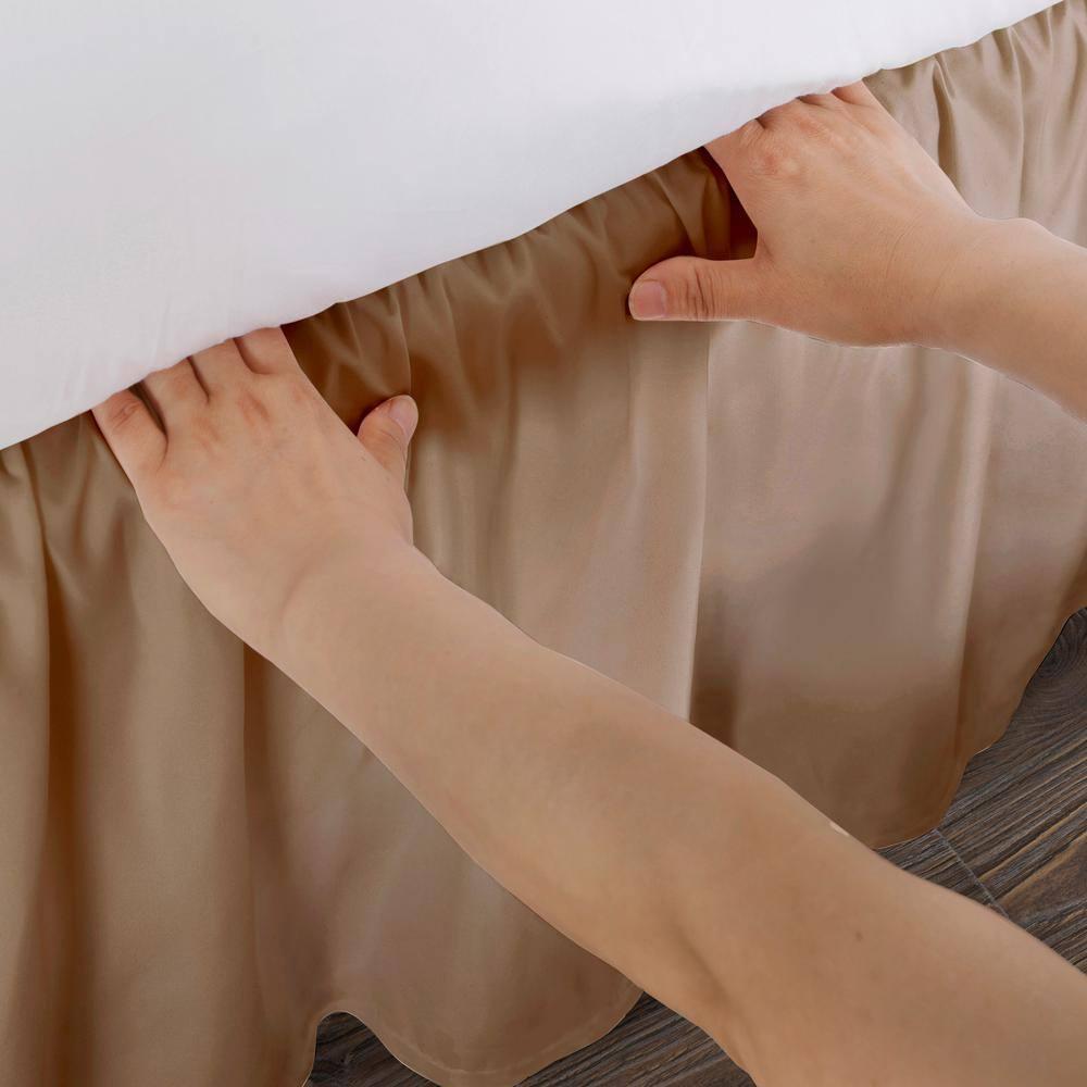 Mocha Twin Ruffled Polyester Bed Skirt with 14-Inch Drop