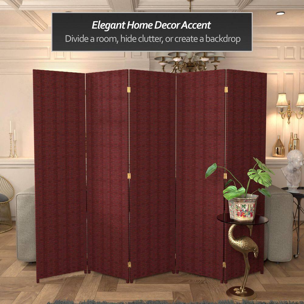 Oriental Furniture Separador de Ambientes de Fibra Tejida de 6 Pies de Alto - 5 Paneles - Rojo/negro