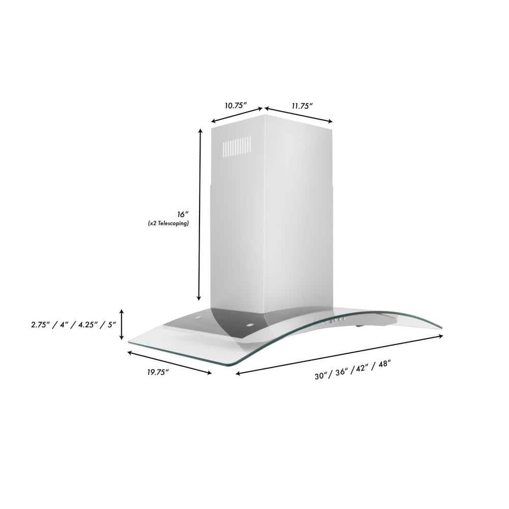 ZLINE 36 in. Convertible Vent Convertible Vent Wall Mount Range Hood in Stainless Steel & Glass (KN4-36)