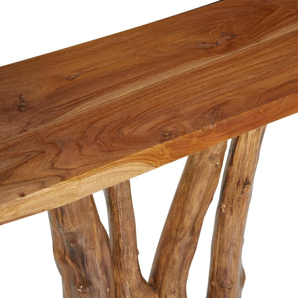 Contemporary Teak Wood Console Table Brown - Olivia & May: Sleek Entryway Furniture, Narrow Design, No Assembly Required
