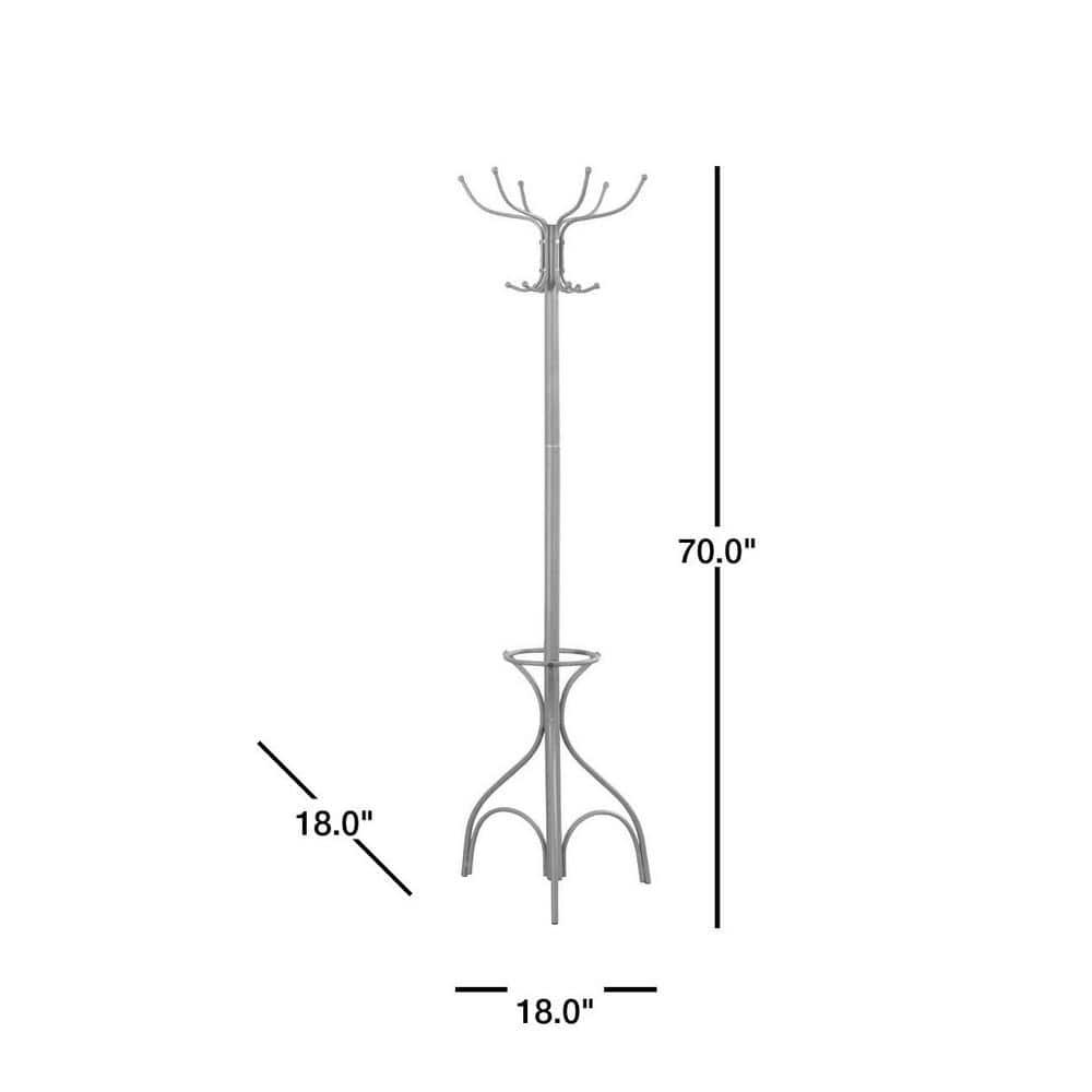 EveryRoom Coat Rack with Umbrella Holder - Silver Metal: 70" High, 6 Hooks, Metal Frame, Adult Assembly Required