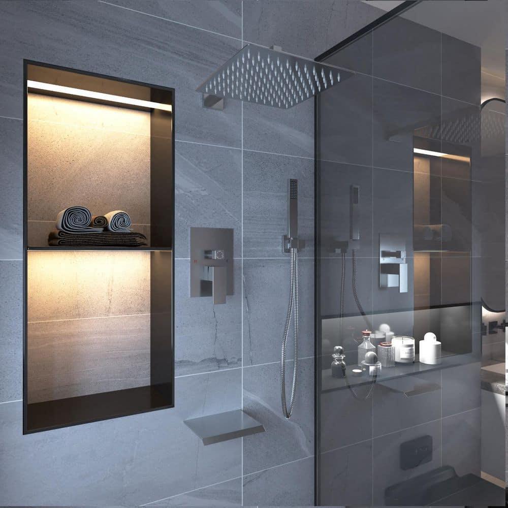 3-Spray Patterns With 2.5 GPM 10 in. Showerhead Wall Mounted Dual Shower Heads With Valve
