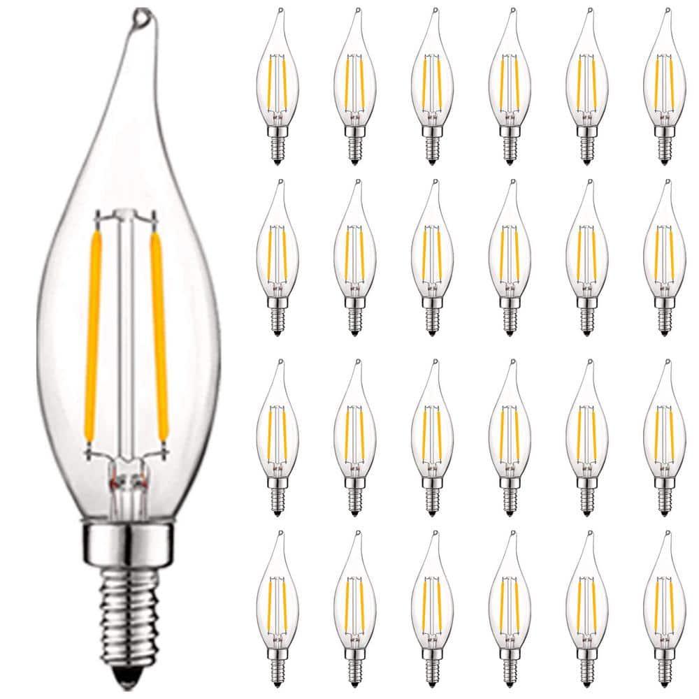 Luxrite 4W E12 Vintage Candelabra Dimmable LED Light Bulbs, 40W Equivalent 400 Lumens, 4000K Cool White, Flame Tip, 24-Pack