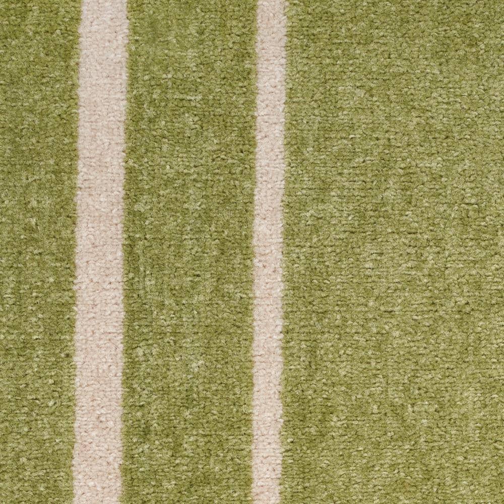 Nourison Essentials Solid Bordered Low Pile Indoor Outdoor Area Rug 5' x 7' Green Ivory
