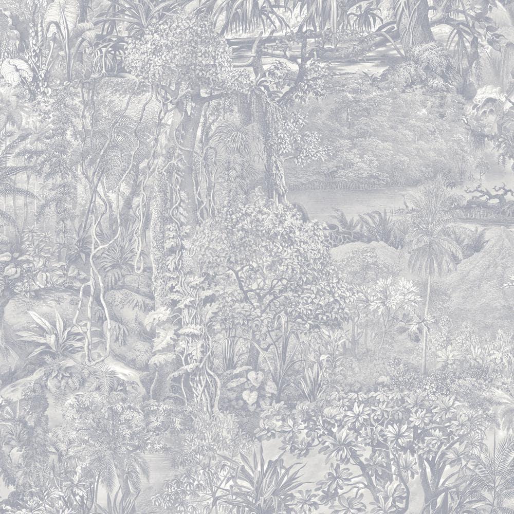 Tempaper Jungle Toile Blue Peel and Stick Wallpaper, 20.5" x 16.5'