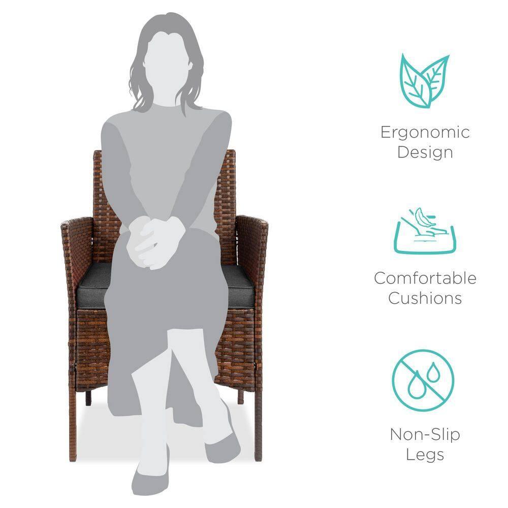 Best Choice Products 3-Piece Outdoor Wicker Conversation Patio Bistro Set, w/ 2 Chairs, Table - Brown/Stone Gray