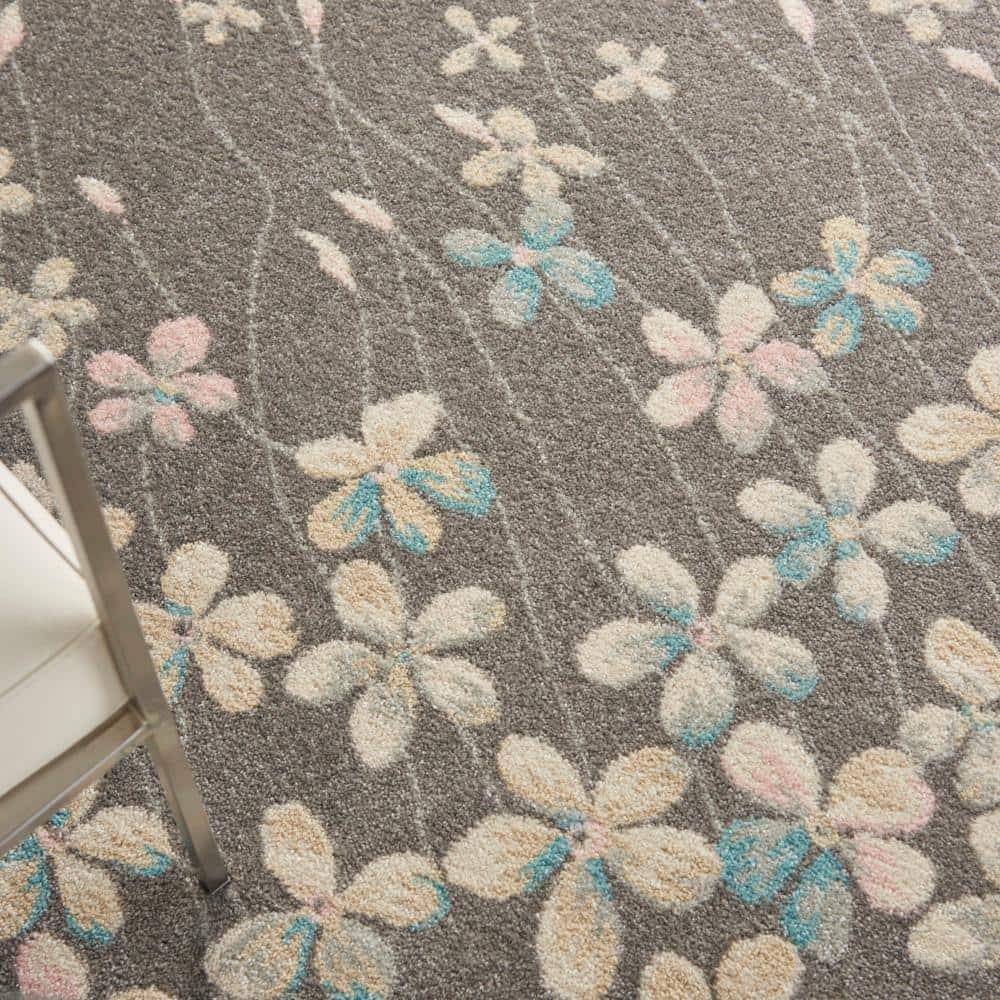Nourison Tranquil 5'3" X 7'3" (5' x 7') Grey/Beige Area Rug Bohemian Botanical Vine and Bloom by Nourison