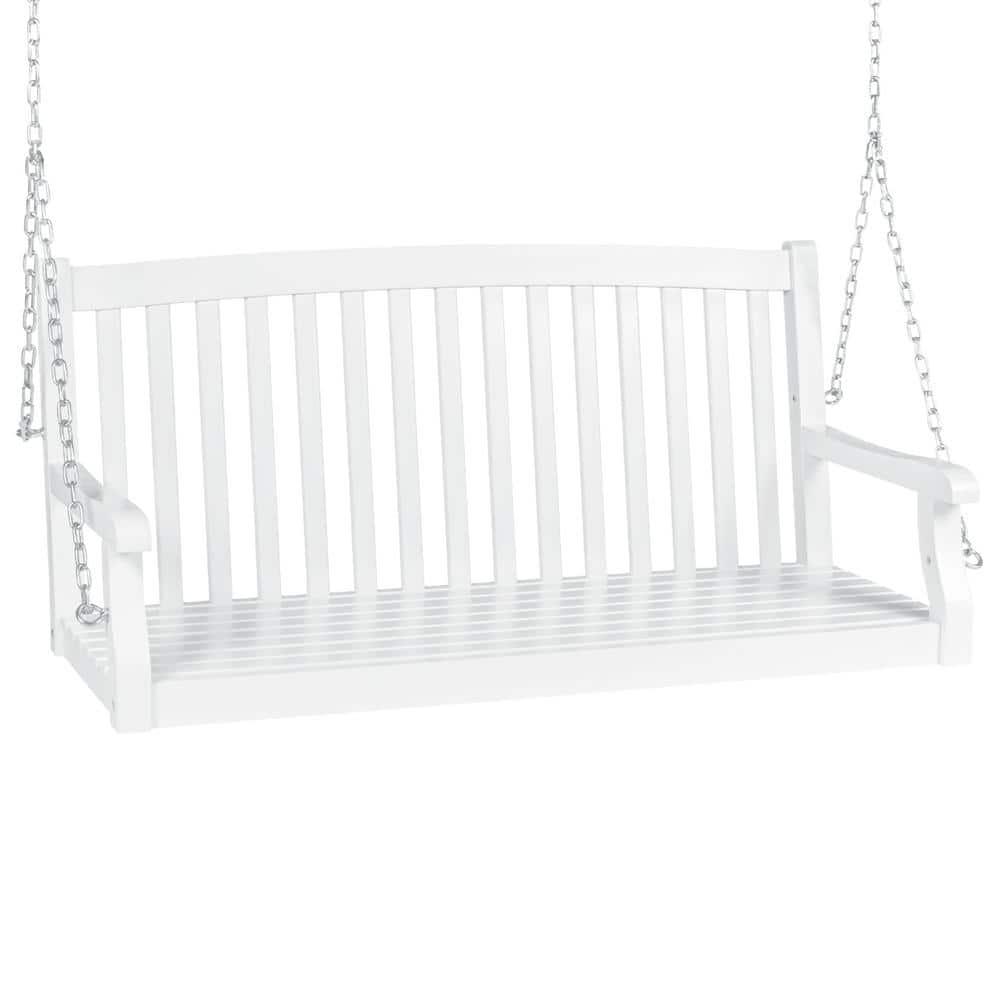 Best Choice Products 48in Wood Porch Swing Outdoor Patio Hanging Bench Chair w/ Mounting Chains, 500lb Capacity - White