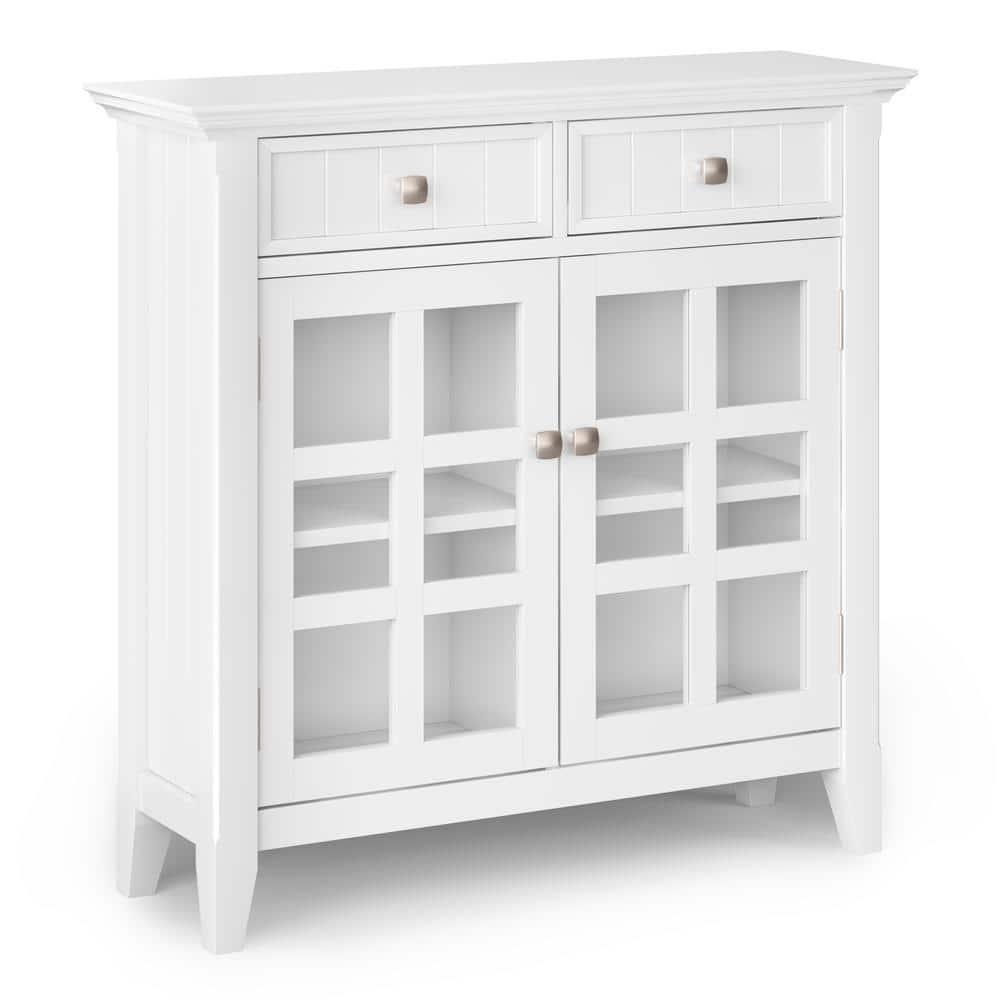 Simpli Home Acadian 36"W Solid Wood 2-Shelf Entryway Storage Cabinet with Glass Doors and 2 Drawers