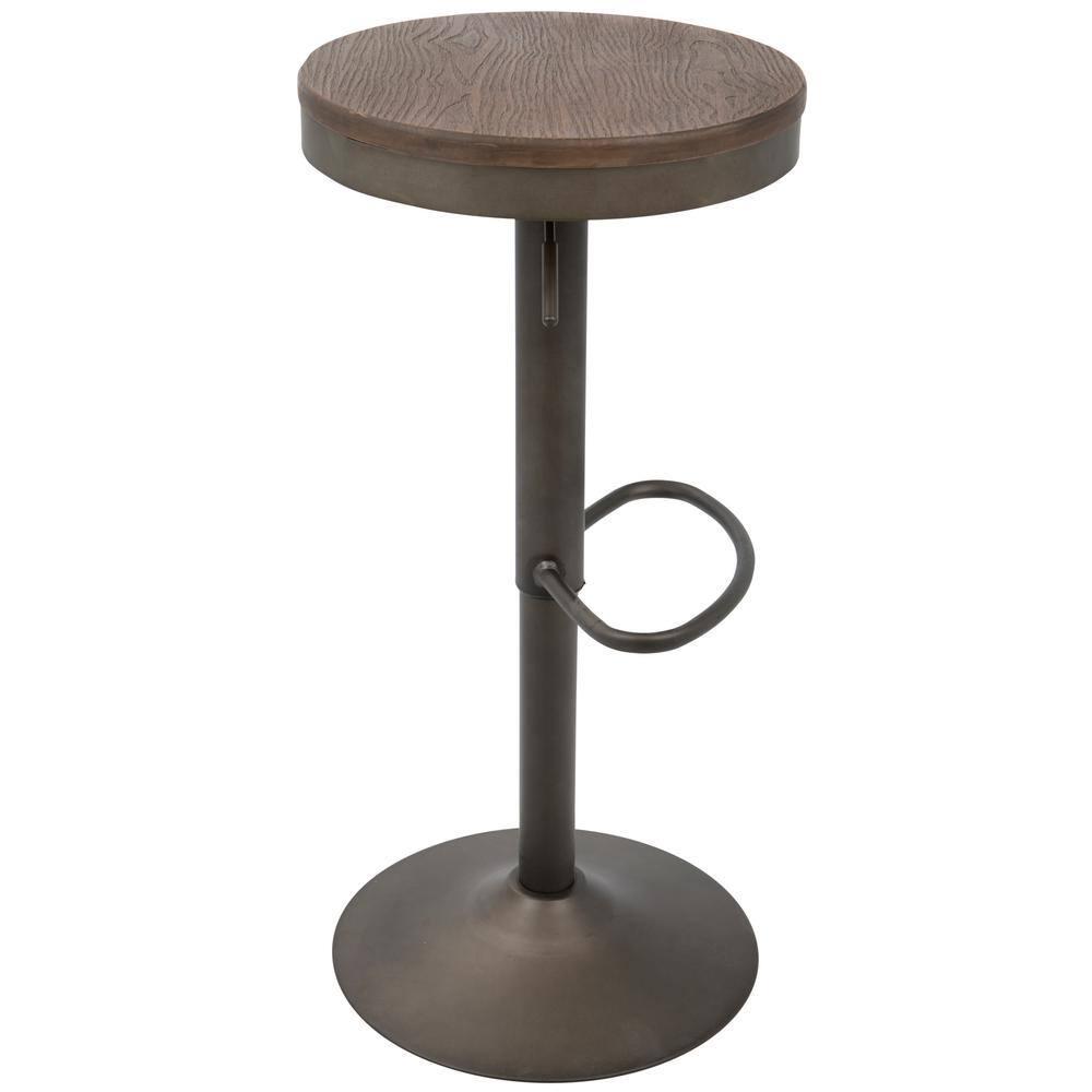 Set of 2 Dakota Adjustable Industrial Barstools Antiqued Wood - Lumisource: Metal Frame, 22.75" to 30.75" Height Range