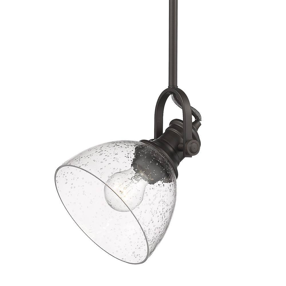 Golden Lighting Hines 1-Light Mini Pendant in Rubbed Bronze with Seeded Glass