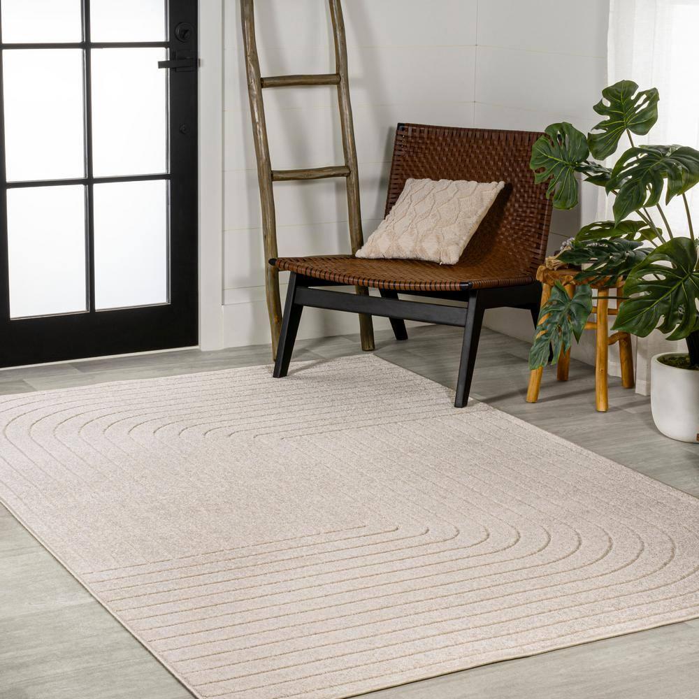 JONATHAN Y Odense High-Low Minimalist Angle Geometric Ivory/Cream 4 ft. x 6 ft. Indoor/Outdoor Area Rug