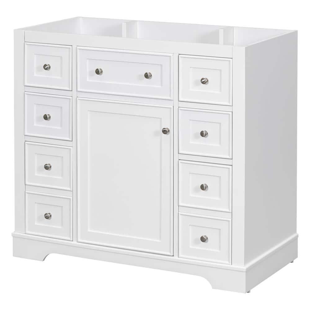 35.6 in. W x 17.9 in. D x 33.4 in. H Bath Vanity Cabinet without Top in White, Vanity Base with 1 Door and 6 Drawers
