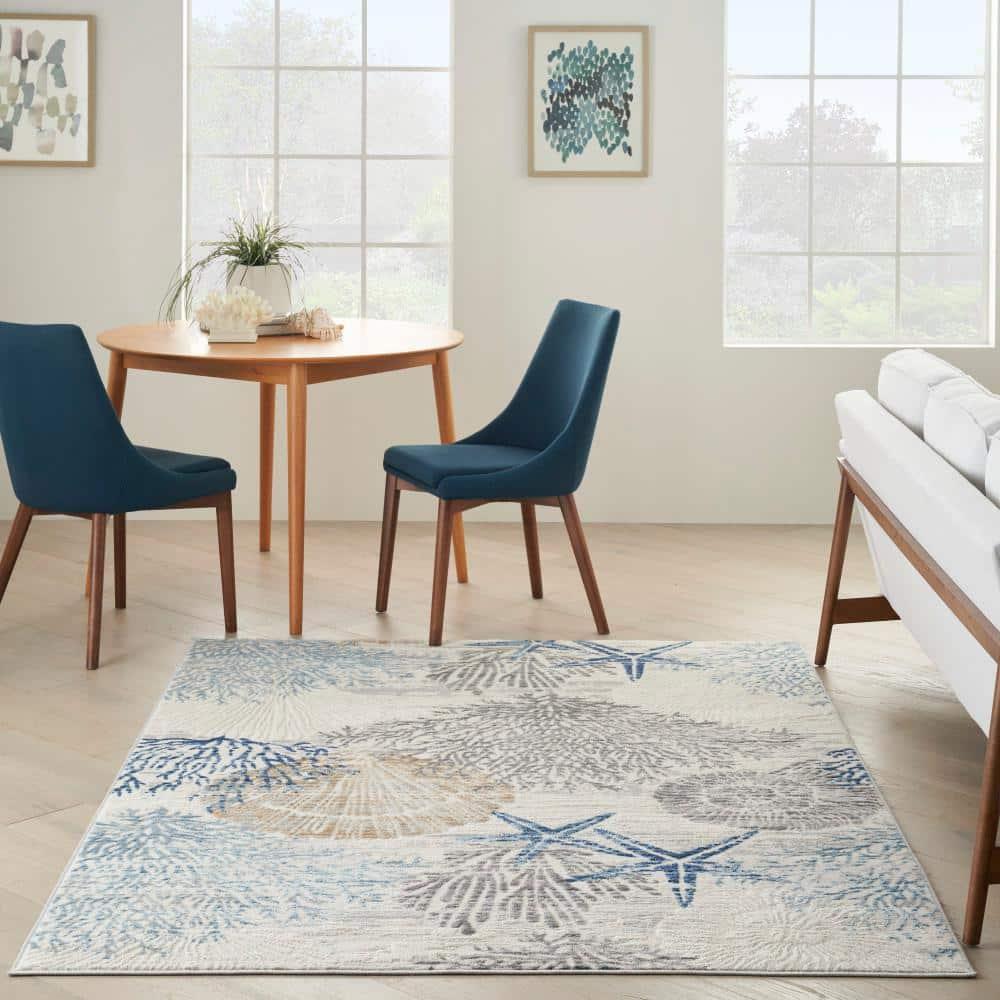 Nourison Pompeii 4' x 6' Ivory Grey Blue Coastal, Nautical & Beach Indoor Rug