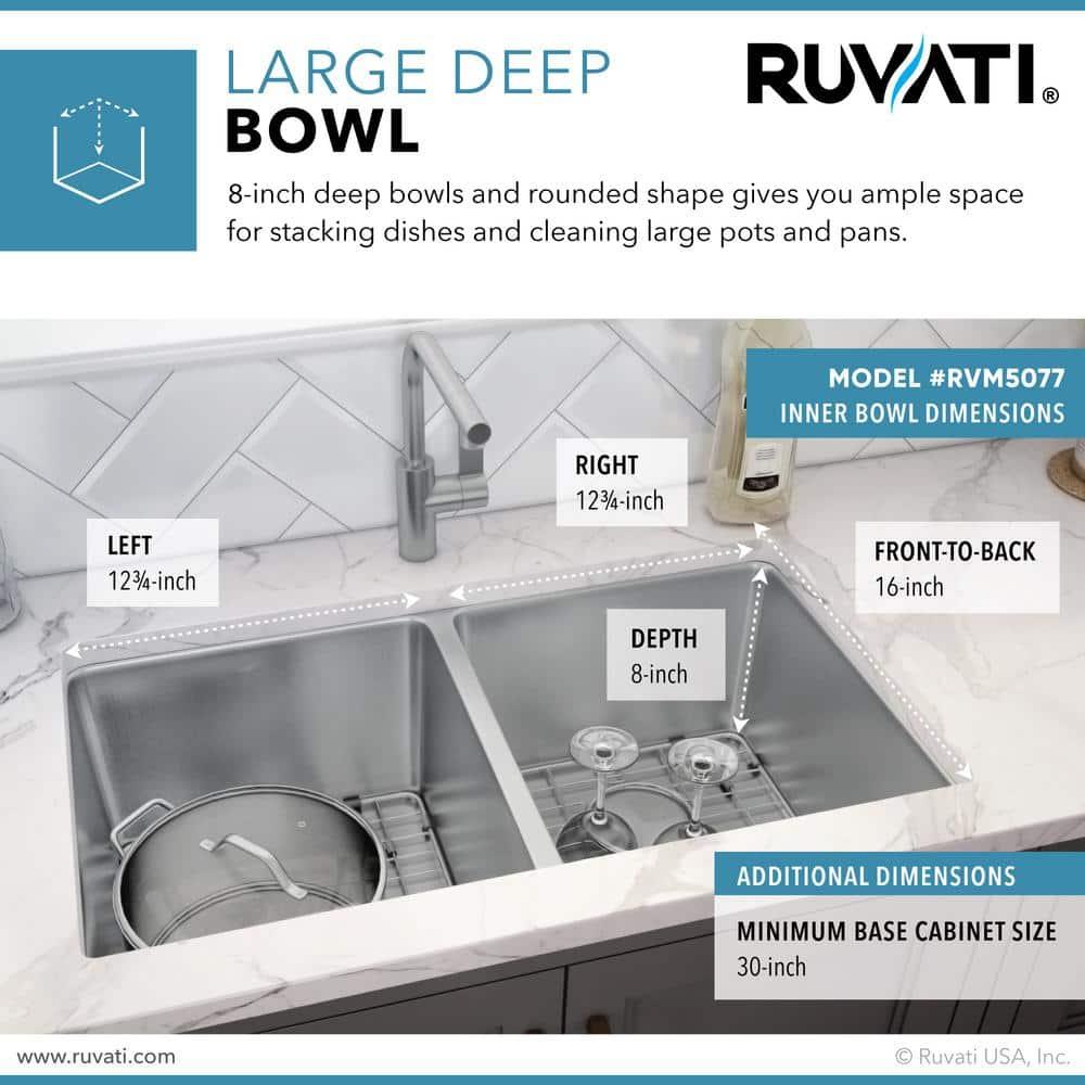 Ruvati RVM5077 Ruvati 28-inch Undermount Kitchen Sink 50/50 Double Bowl 16 Gauge Stainless Steel