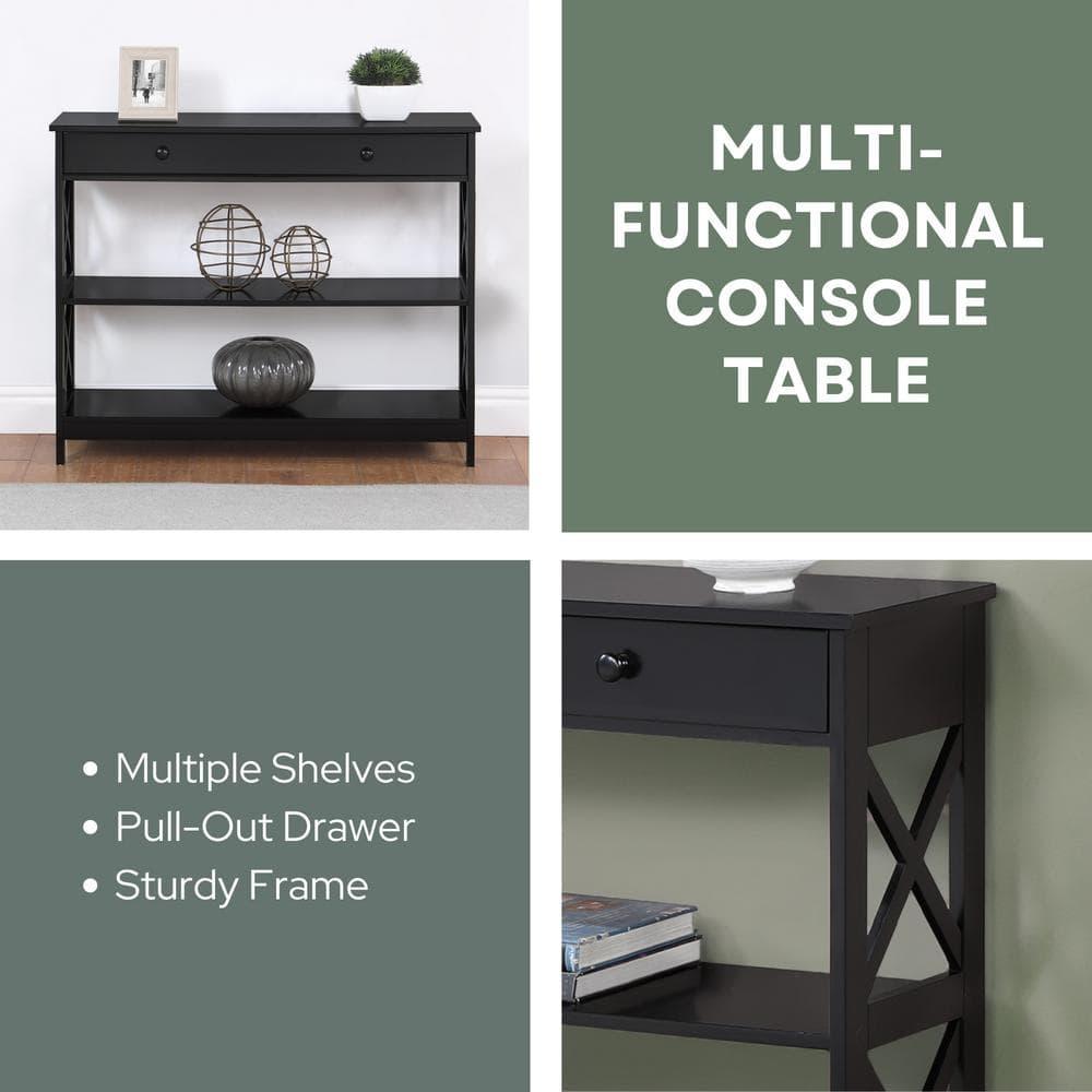 Convenience Concepts Oxford 1-Drawer Console Table, Black Wood finish