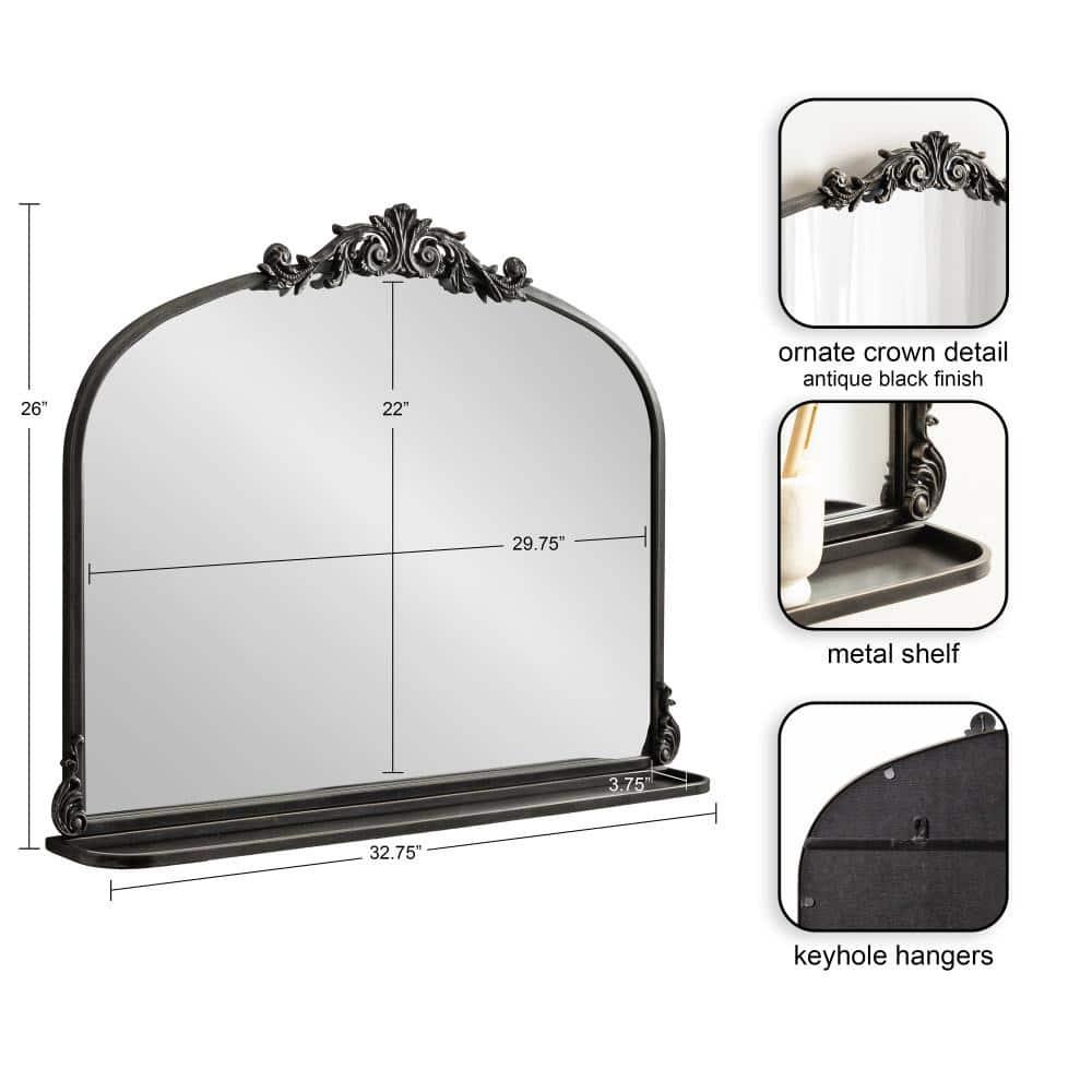 Kate & Laurel All Things Decor 33"x26" Arendahl Traditional Arch Mirror with Shelf Black