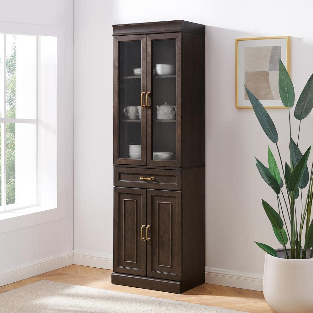 Crosley 78" Stanton Glass Door Kitchen Storage Pantry Cabinet Coffee: Traditional Style, Adjustable Shelves