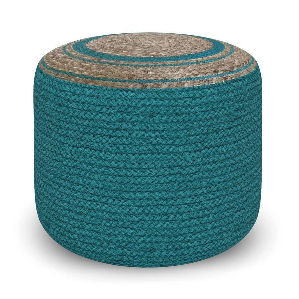 Simpli Home Serena 18"W Handcrafted Jute and Cotton Round Braided Pouf
