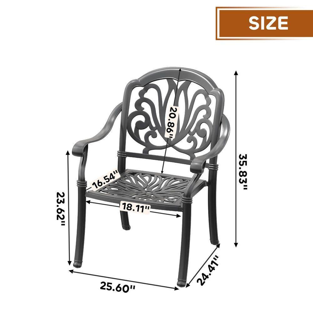 Hzzkey Outdoor Aluminum Dining Arm Chairs - Set of 6, Black, Random Color Cushions