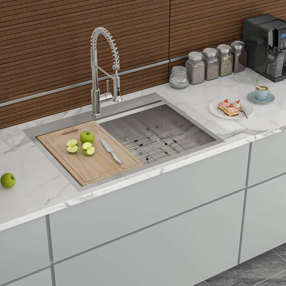 25"x22" Stainless Steel 18 Gauge Single Bowl Drop-In Workstation Kitchen Sink with All Accessories, 1-Pre-Drilled Faucet Hole