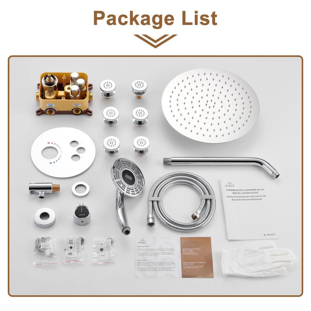 Thermostatic Rainfall Shower System with Rough in-Valve and Digital Display Handheld