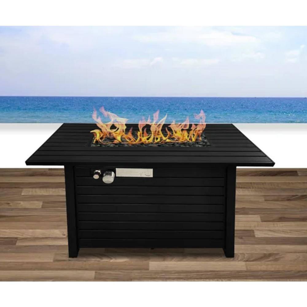 Bridgeport Rectangle Steel Propane Fire Pit Table for Outdoor Home Garden Backyard Fireplace (42 Inch, Black), CM-9101