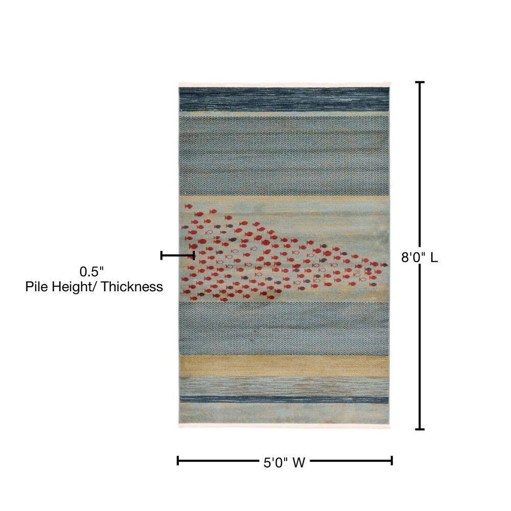 Unique Loom Fars Collection Area Rug - Jordan (5' 1" x 8' Rectangle Blue/Light Blue)