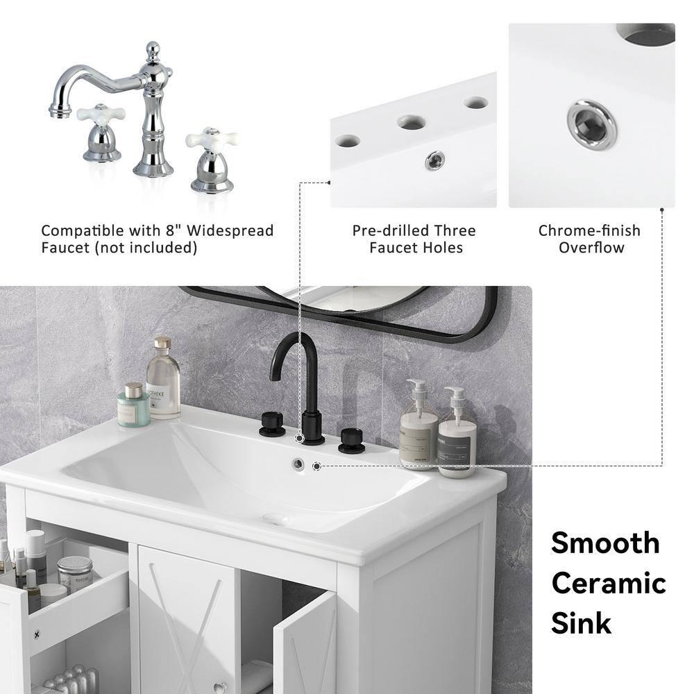 Myhomekeepers 30'' Single Bathroom Vanity with Solid Wood+MDF Top