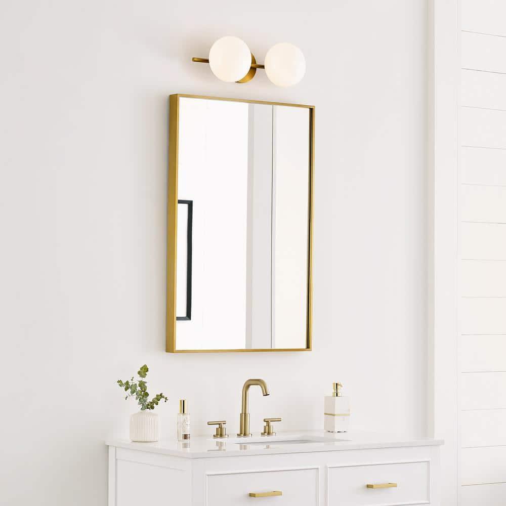 Ellen DeGeneres Crafted Symmetrical 2-Light Vanity in Burnished Brass with Milk White Glass