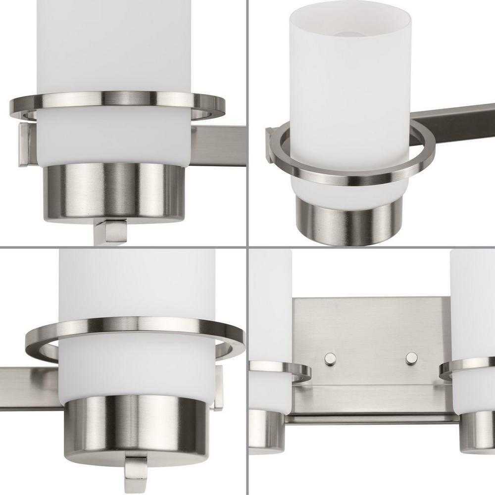 Progress Lighting Reiss 4-Light Vanity Light, Brushed Nickel, White Glass Shades