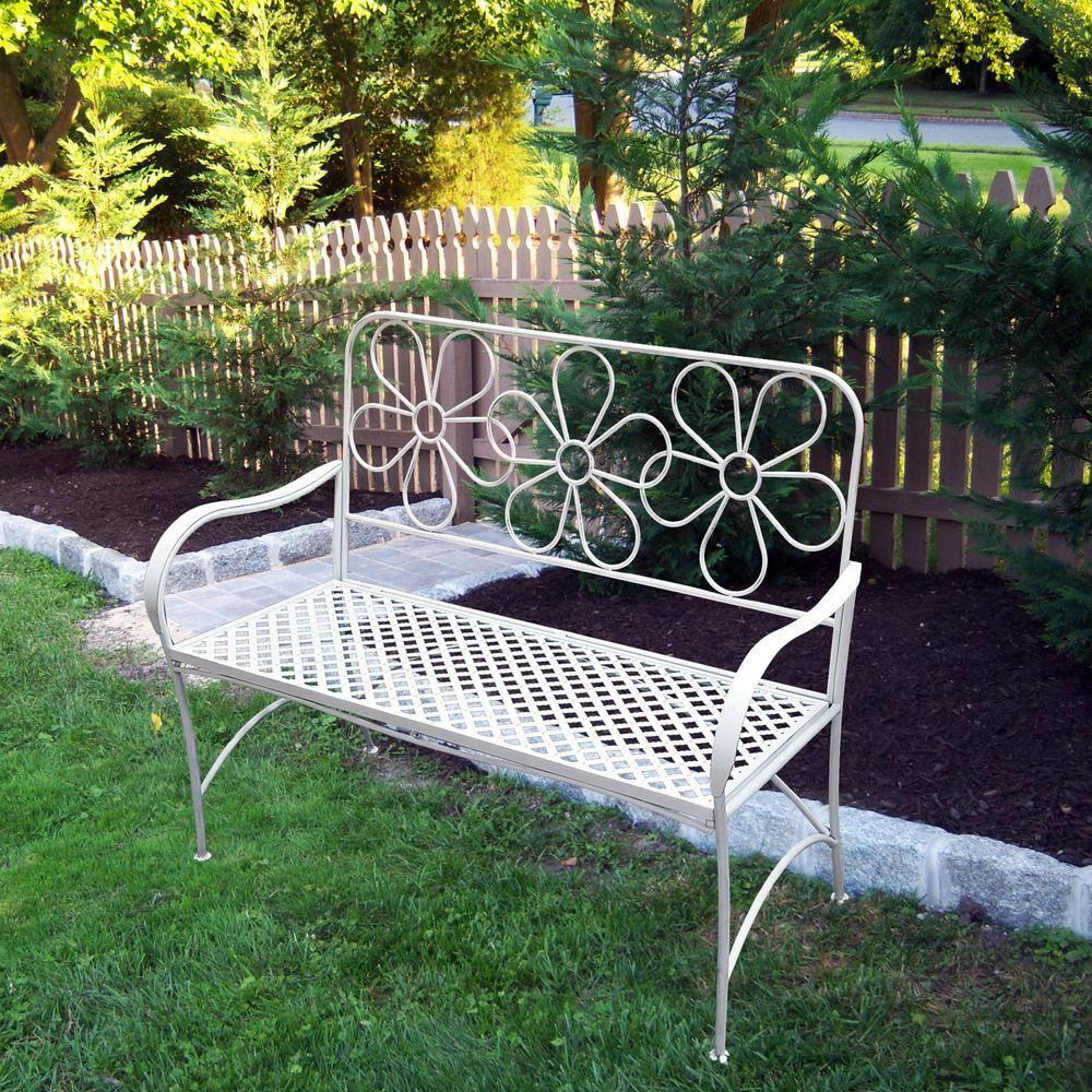 36" x 45" Daisy Metal Garden Bench White - Alpine Corporation