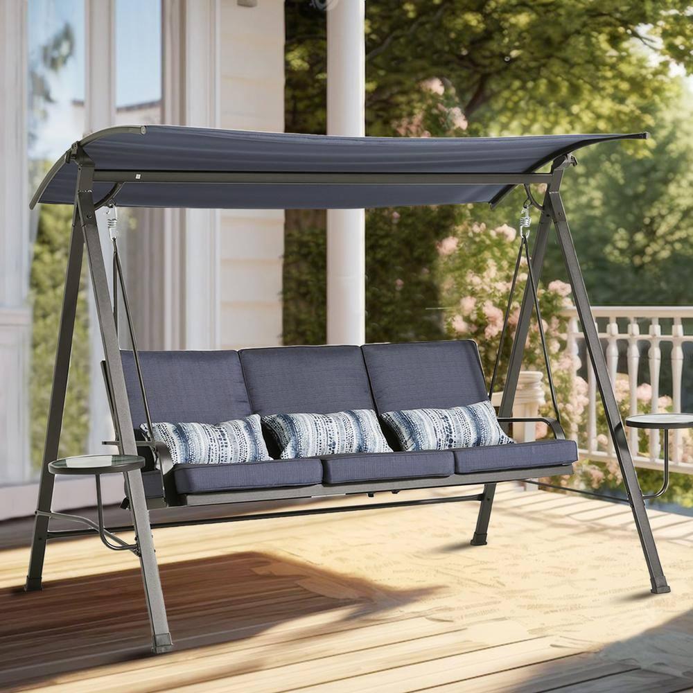 Hokku Designs Steel 3-Seater Swing Porch Swing With Canopy
