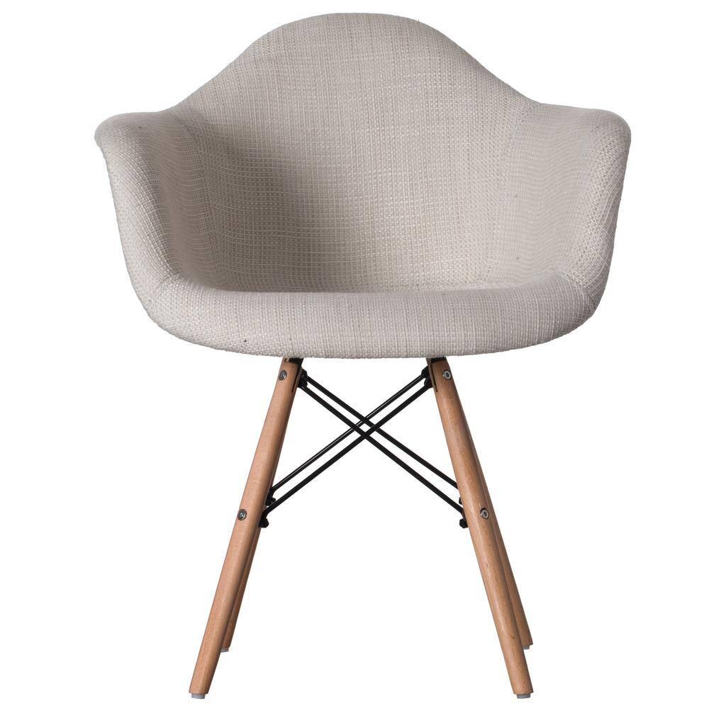 George Oliver Mid-century Modern Style Fabric Lined Armchair With Beech Wooden Legs, Black And White | Wayfair