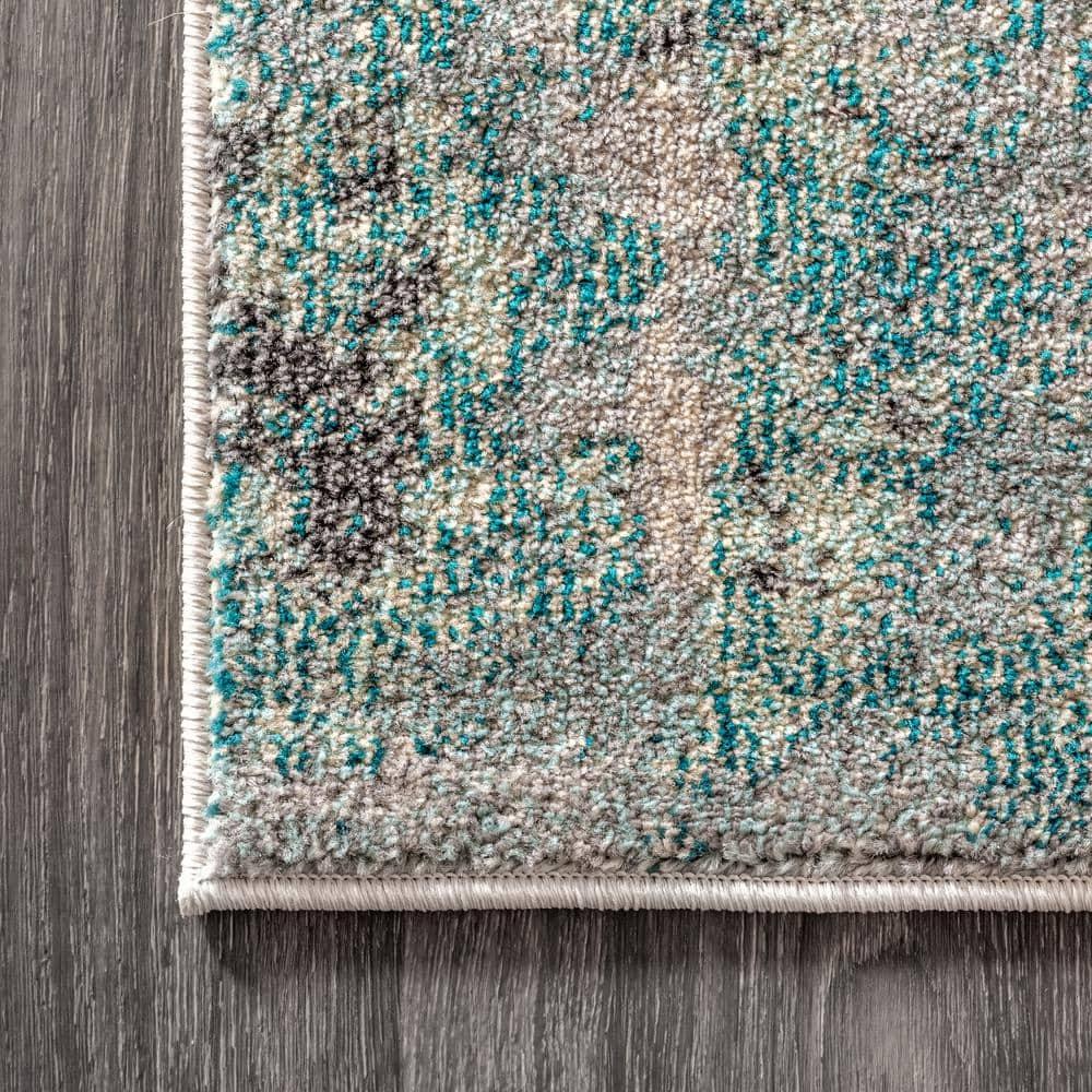 6'x 9' Contemporary POP Modern Abstract Vintage Area Rug, Cream/Blue - JONATHAN Y