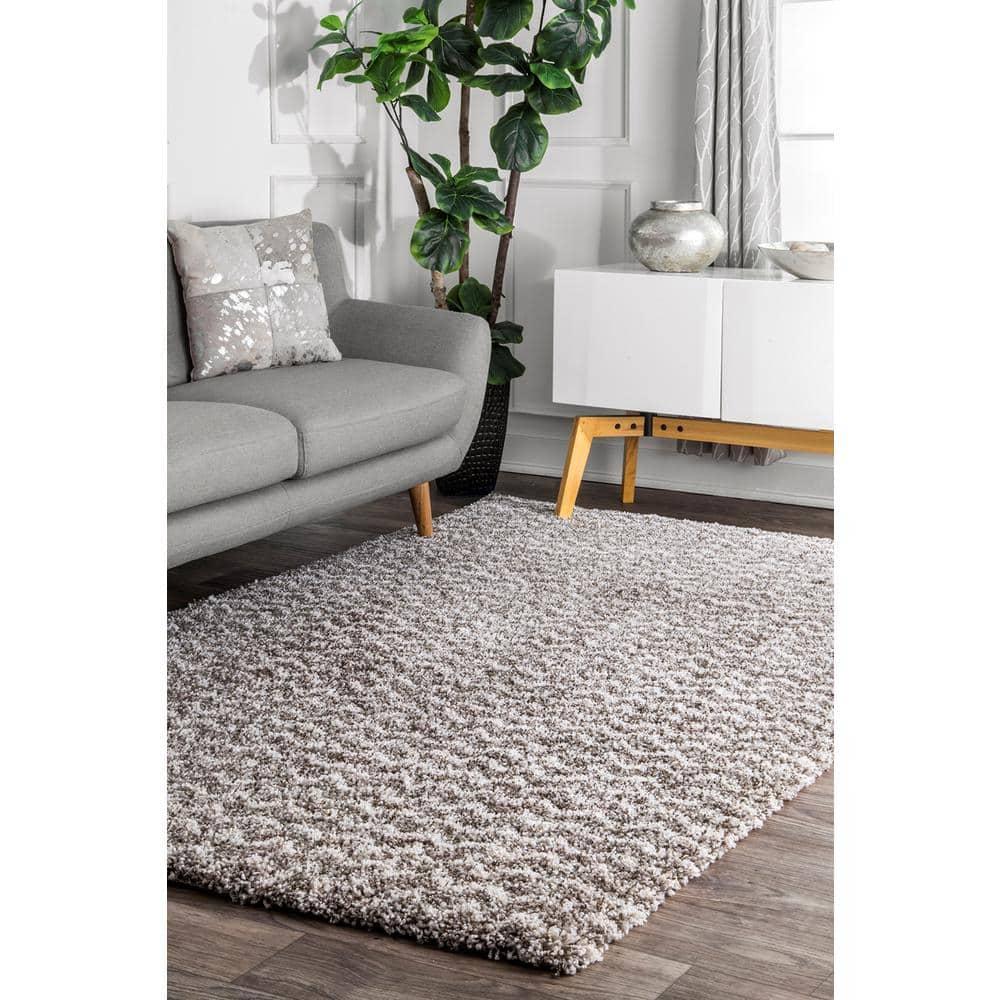 Nuloom Cuellar Striped 7x9 Shag Indoor Area Rug for Living Room Bedroom Dining Room Nursery, Dark Grey/Ivory