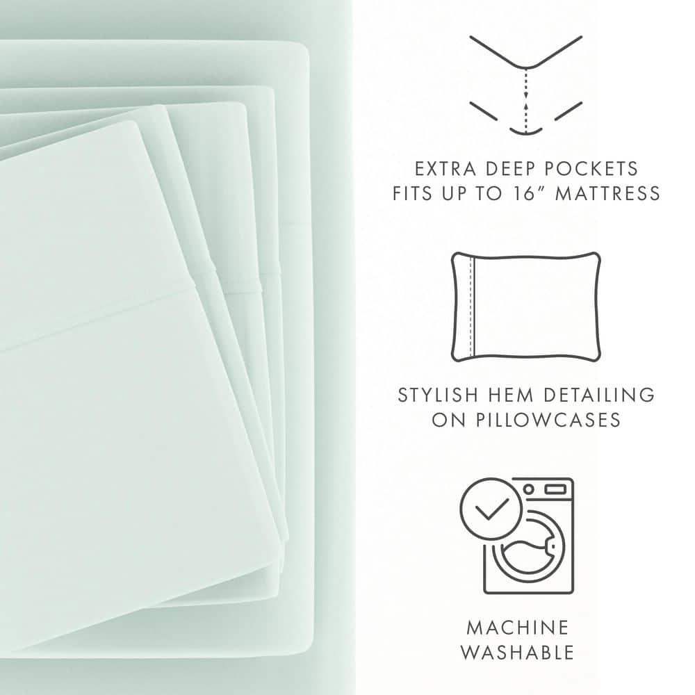 Queen, Mint Solid Microfiber 6 Piece Bed Sheet Set, by Noble Linens