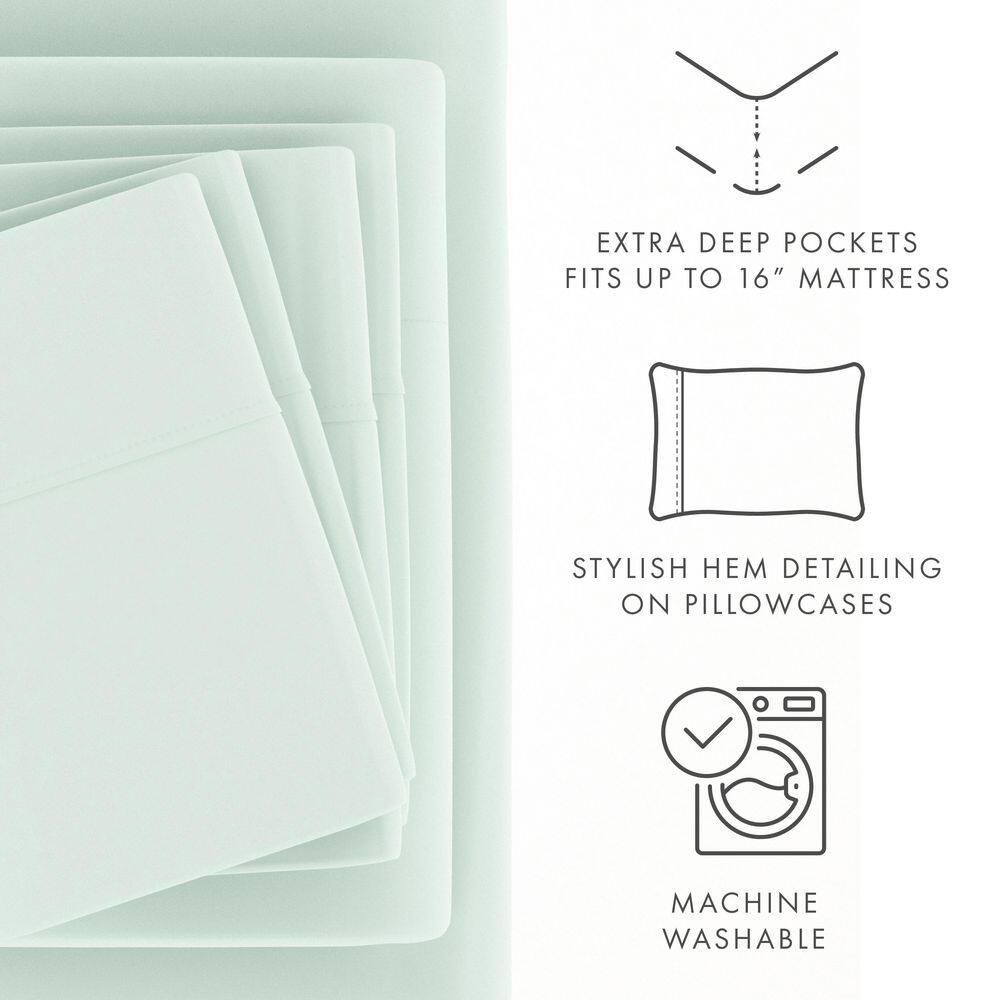 Twin, Mint Solid Microfiber 6 Piece Bed Sheet Set, by Noble Linens