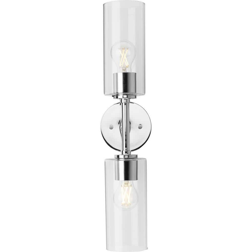 Progress Lighting Cofield 2-Light Wall Bracket, Polished Chrome, Cylindrical Glass Shade