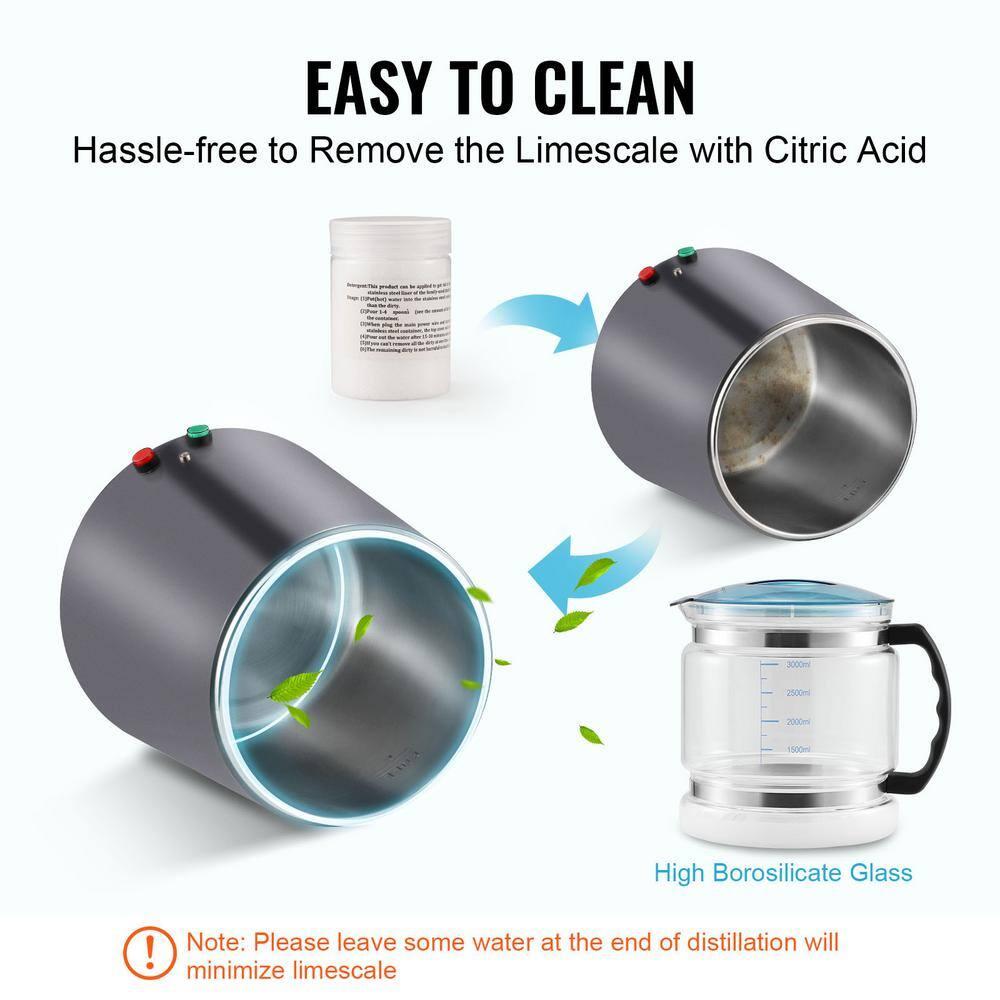 VEVOR Water Distiller, 4L 1.05 Gallon Pure Water Purifier Filter For Home Countertop, 750W Distilled Water Maker, Stainless Steel Interior Distiller