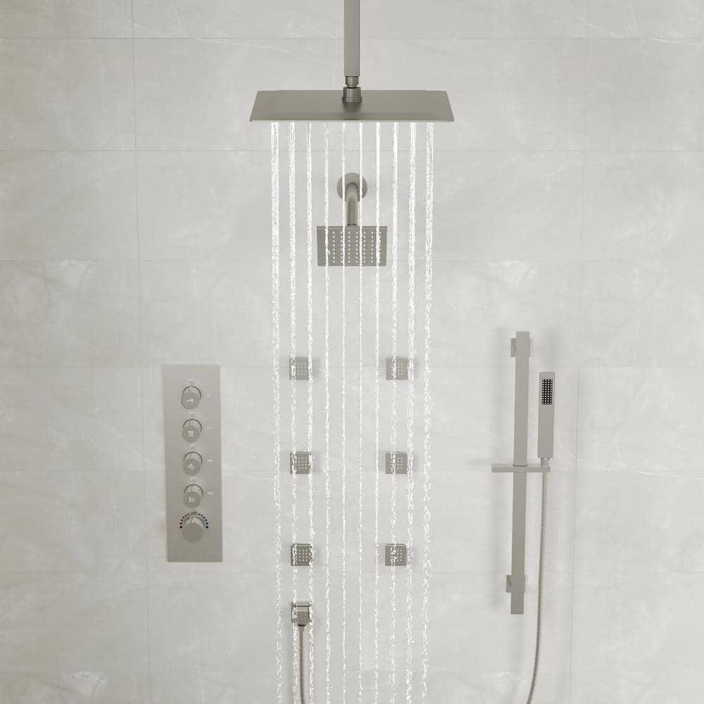 DualJetSpa 15-Spray Patterns 16" & 6" Dual Shower Head, Shower FaucetSystem with Thermostatic Rough-in Valve and Body Jets